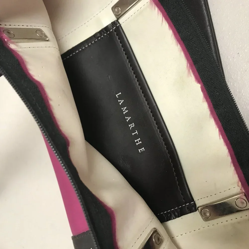 La Marthe fuchsia pink brown leather tote New